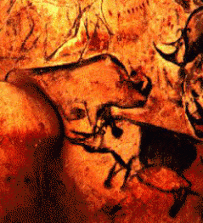 A photo of a cave drawing. This is the first illustration I used in the original Perforated Lines.