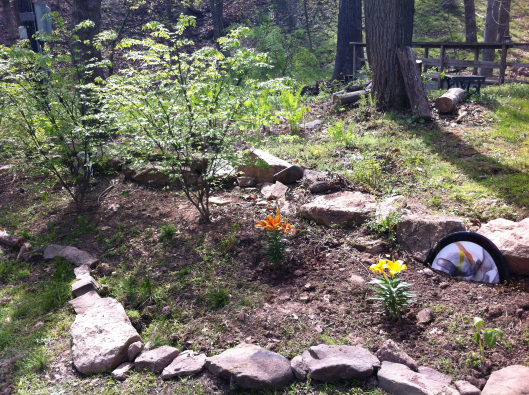 An early spring stone outline of a garden.
