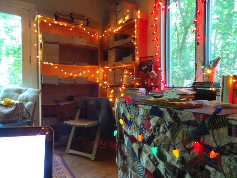 A photo I took from inside the hut, in late afternoon, with pretty lights.