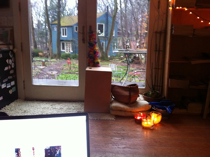 The photo that started it all. Inside the Happy Hippy Hut, looking out.