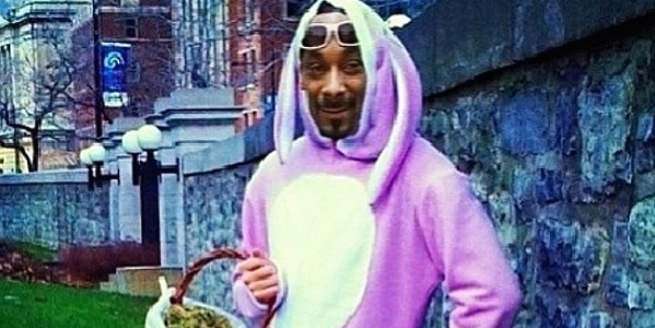A photo of Snoop Lion dressed not as a dog, but as a bunny.