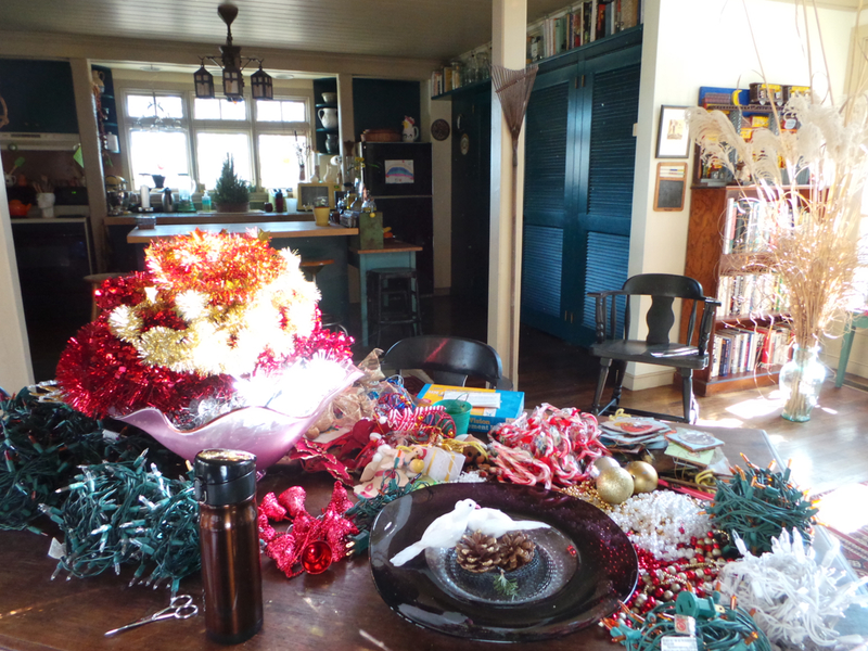 My Christmas supplies all laid out nicely in the sun on the table.