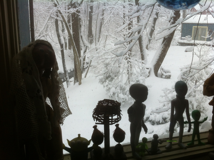 Some dolls on my windowsill, looking out at the snow. Some dolls on my windowsill, looking out at the snow.