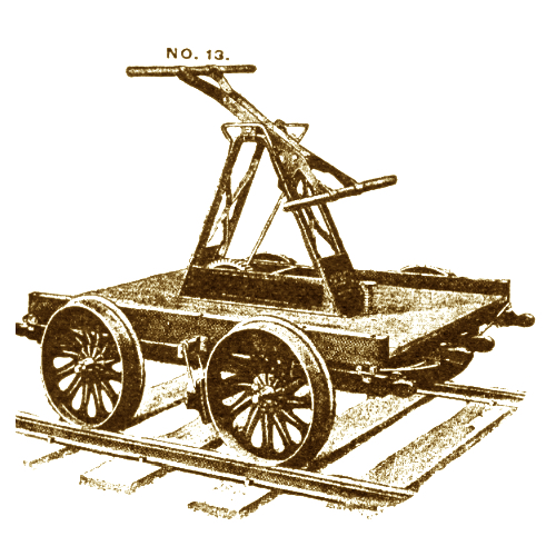 A line-drawing of a railroad hand-pump-car in action. A line-drawing of a railroad hand-pump-car in action.