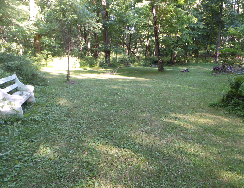 Part of the yard that I'm mowing with a push mower.